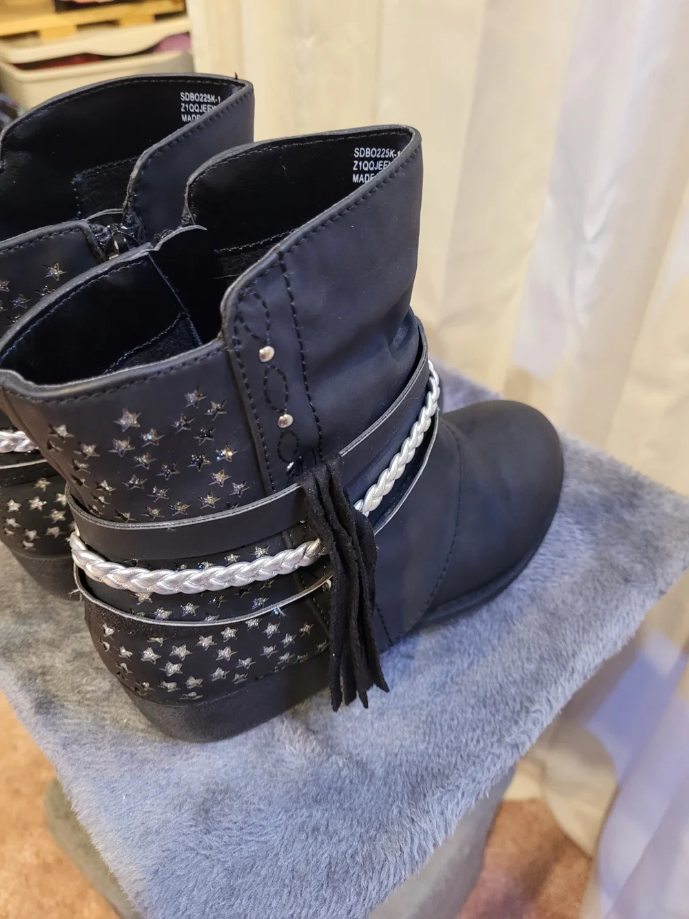 Amazon Kids Black Ankle Boots with Silver Braid